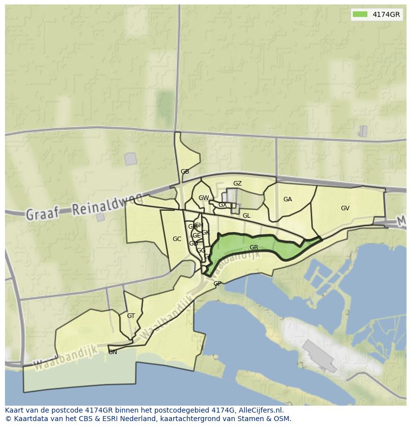 Afbeelding van het postcodegebied 4174 GR op de kaart.