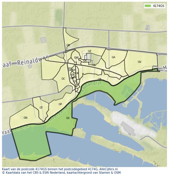 Afbeelding van het postcodegebied 4174 GS op de kaart.