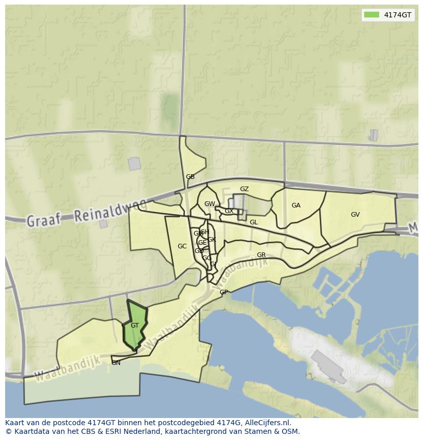 Afbeelding van het postcodegebied 4174 GT op de kaart.