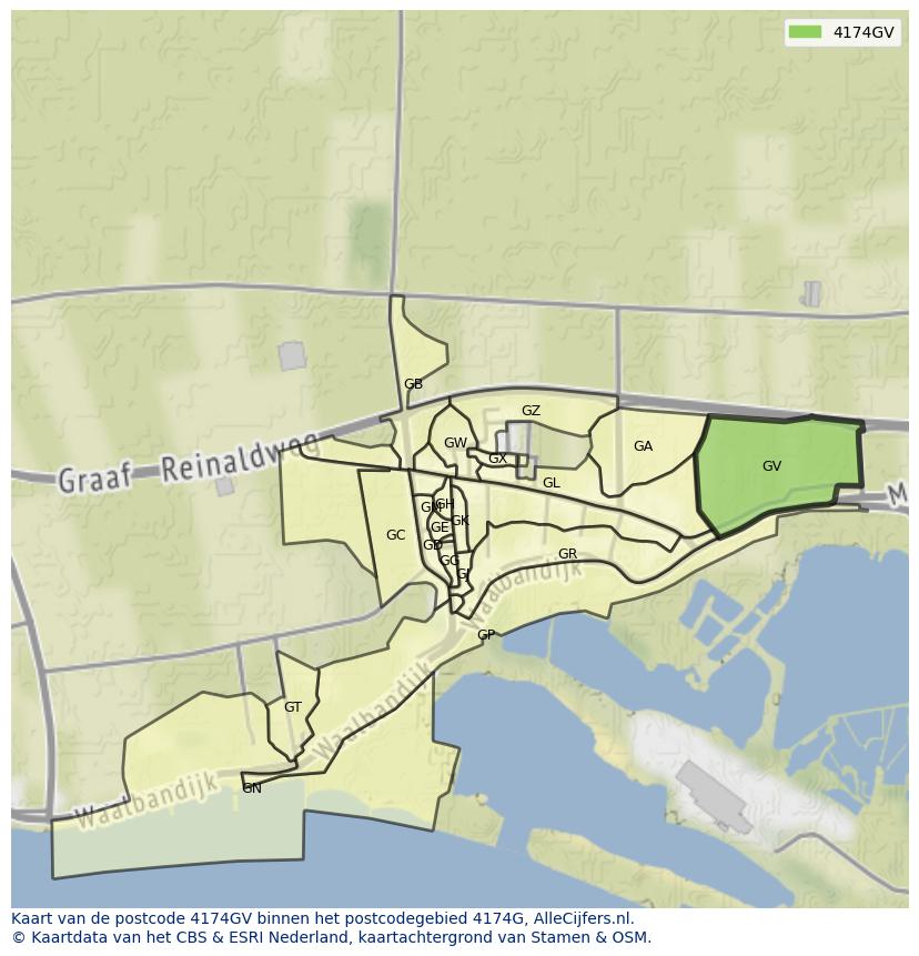 Afbeelding van het postcodegebied 4174 GV op de kaart.