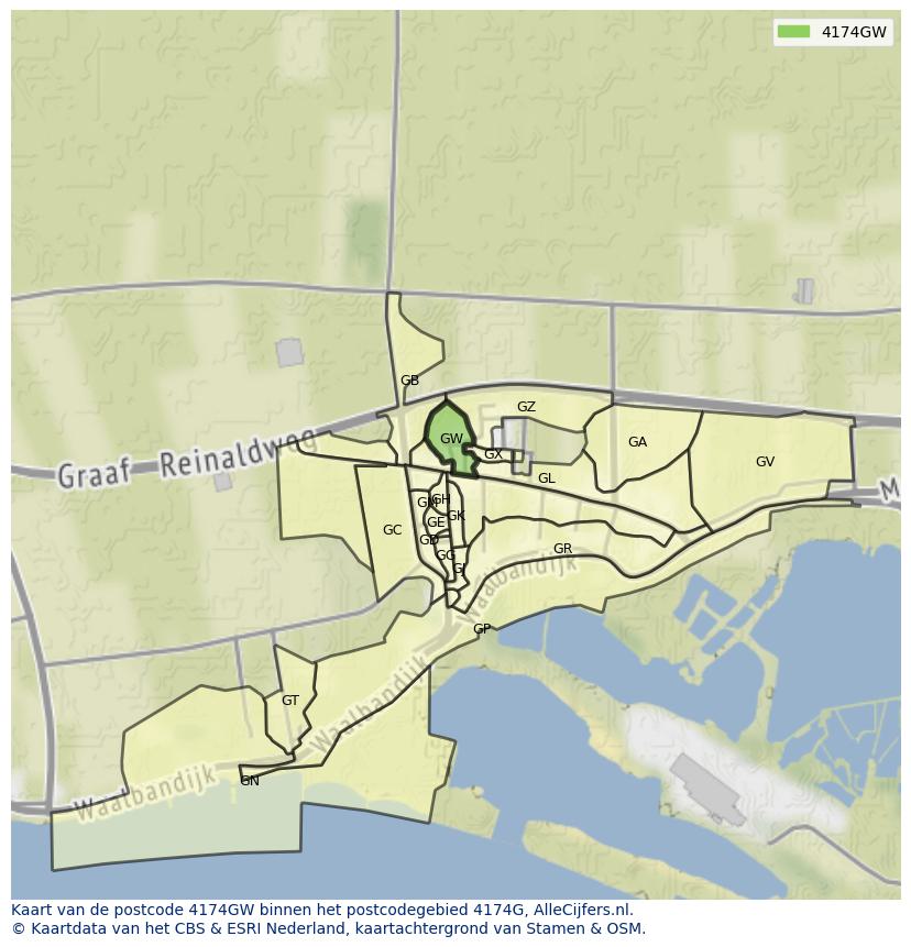 Afbeelding van het postcodegebied 4174 GW op de kaart.