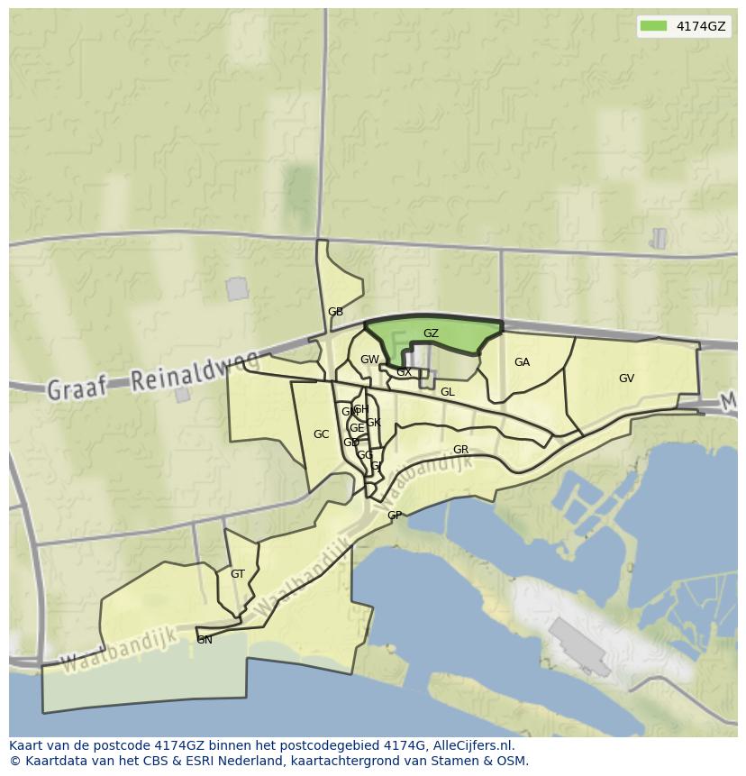 Afbeelding van het postcodegebied 4174 GZ op de kaart.