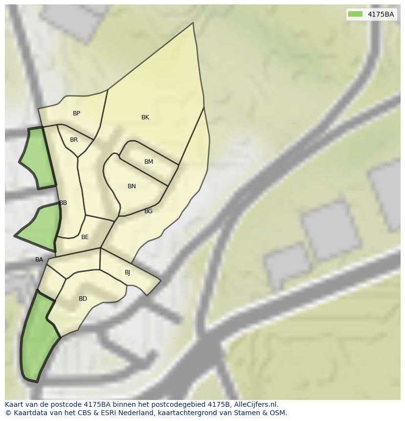 Afbeelding van het postcodegebied 4175 BA op de kaart.