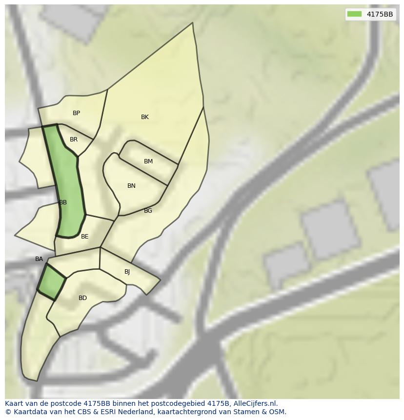 Afbeelding van het postcodegebied 4175 BB op de kaart.