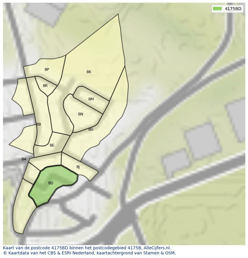 Afbeelding van het postcodegebied 4175 BD op de kaart.