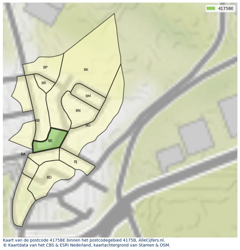 Afbeelding van het postcodegebied 4175 BE op de kaart.