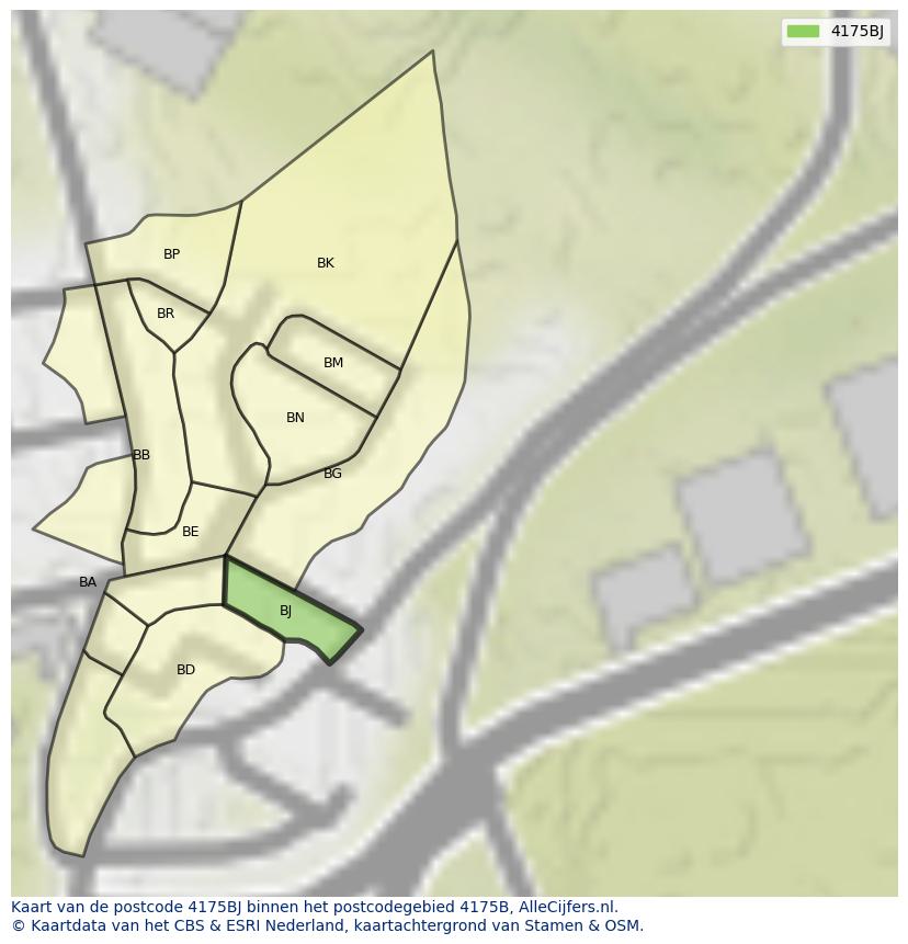 Afbeelding van het postcodegebied 4175 BJ op de kaart.