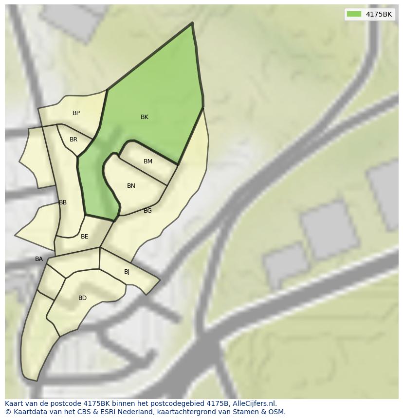 Afbeelding van het postcodegebied 4175 BK op de kaart.