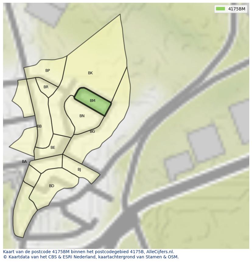 Afbeelding van het postcodegebied 4175 BM op de kaart.