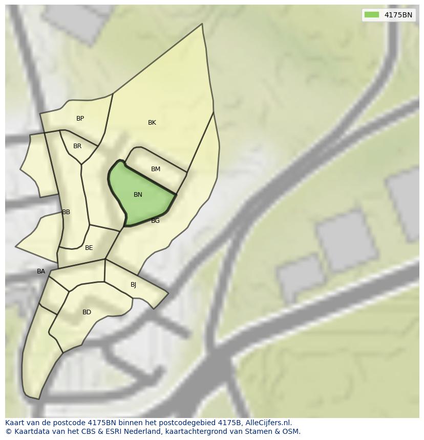 Afbeelding van het postcodegebied 4175 BN op de kaart.