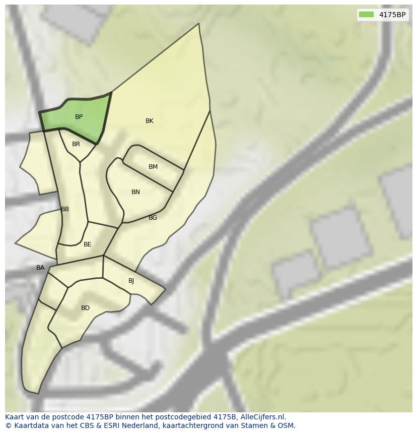 Afbeelding van het postcodegebied 4175 BP op de kaart.