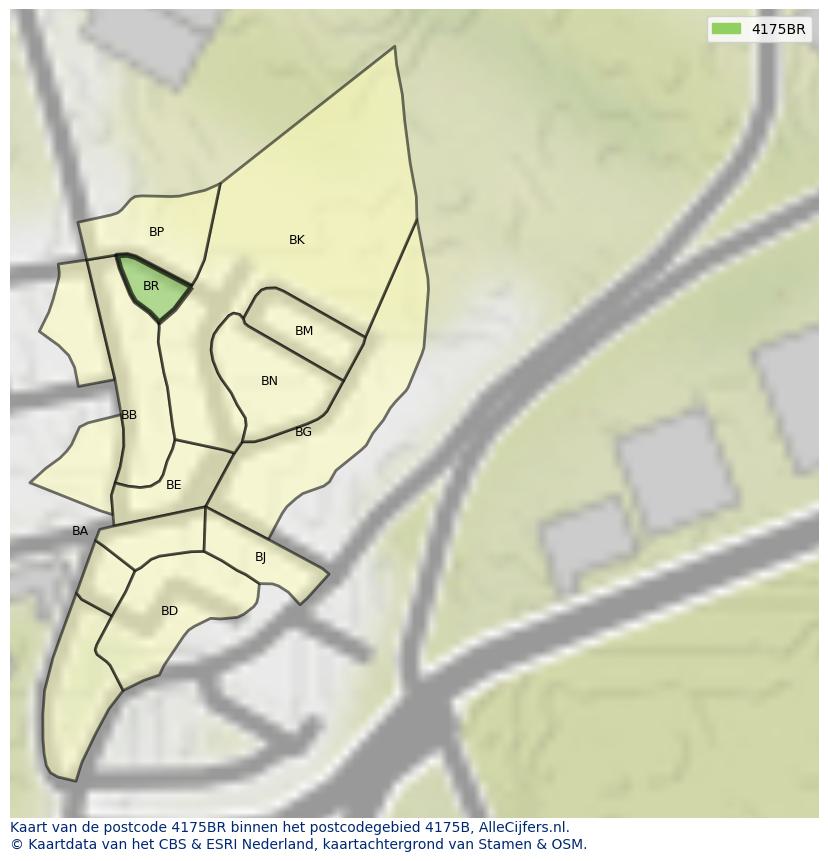 Afbeelding van het postcodegebied 4175 BR op de kaart.