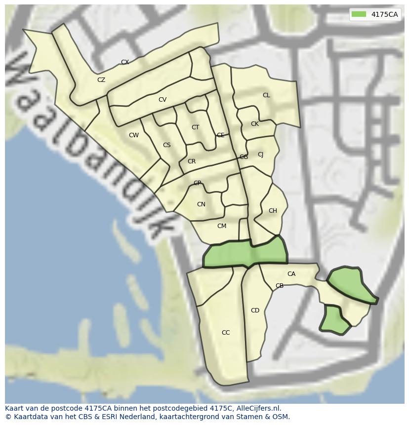 Afbeelding van het postcodegebied 4175 CA op de kaart.