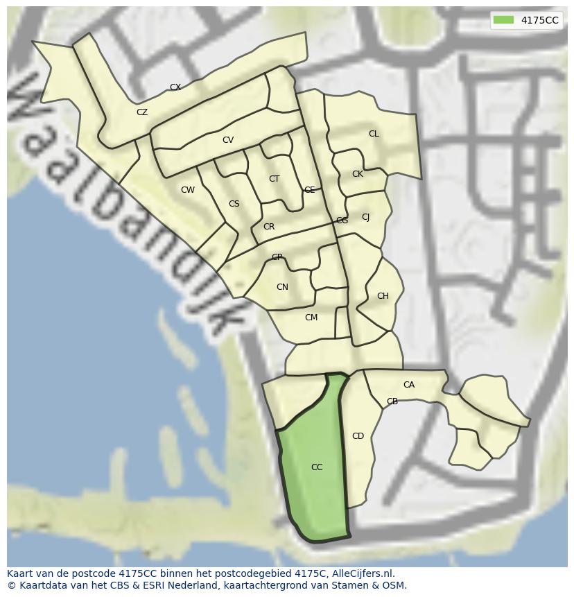 Afbeelding van het postcodegebied 4175 CC op de kaart.