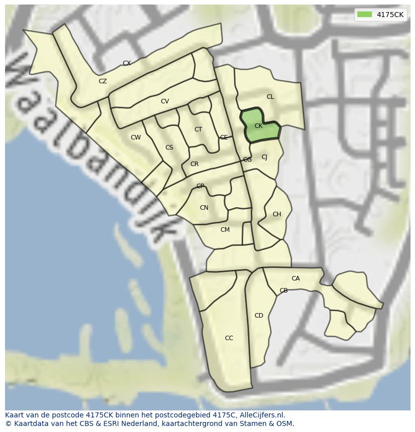 Afbeelding van het postcodegebied 4175 CK op de kaart.