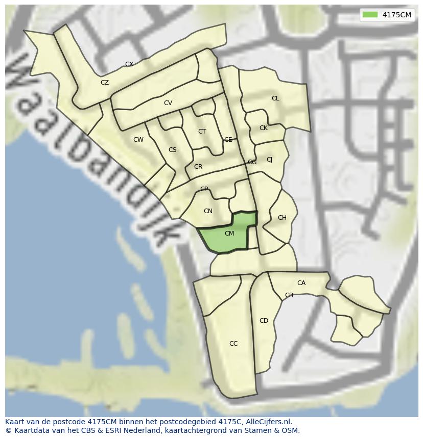 Afbeelding van het postcodegebied 4175 CM op de kaart.