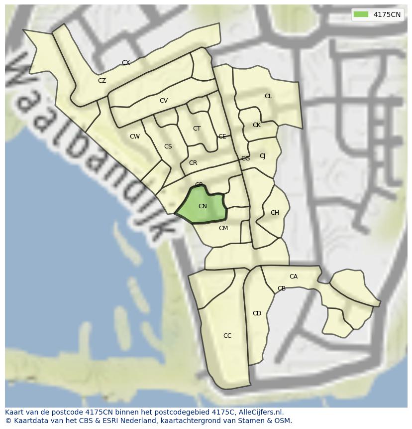 Afbeelding van het postcodegebied 4175 CN op de kaart.