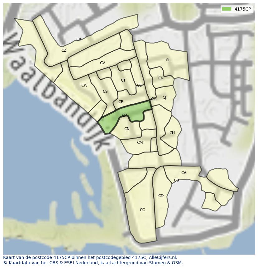 Afbeelding van het postcodegebied 4175 CP op de kaart.
