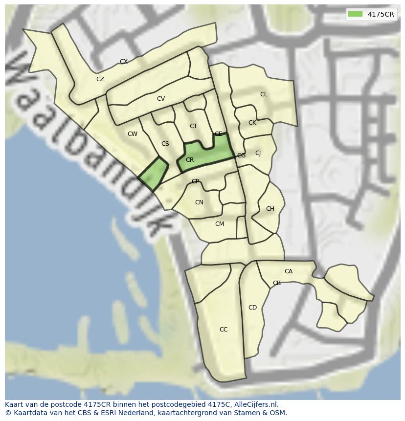 Afbeelding van het postcodegebied 4175 CR op de kaart.