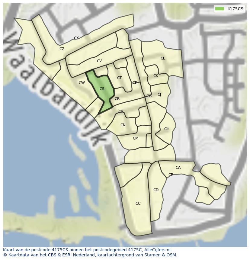 Afbeelding van het postcodegebied 4175 CS op de kaart.