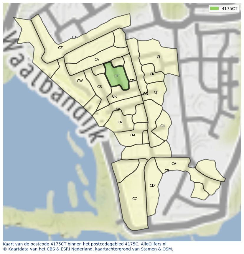 Afbeelding van het postcodegebied 4175 CT op de kaart.