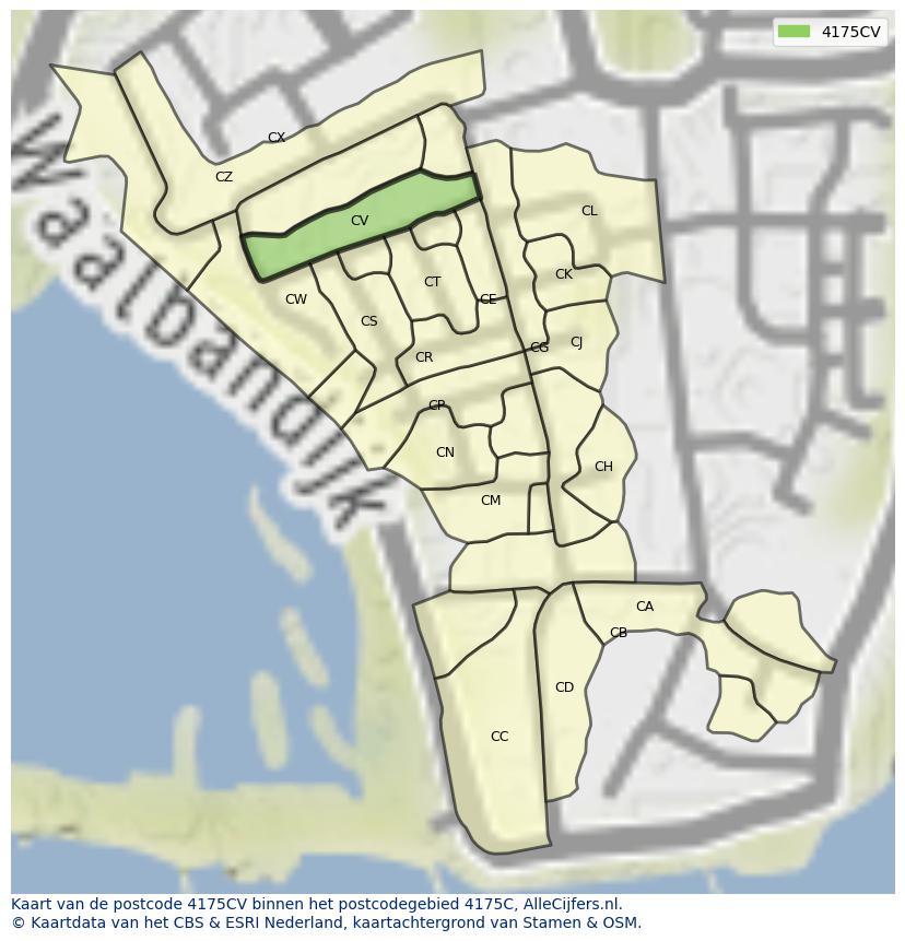 Afbeelding van het postcodegebied 4175 CV op de kaart.