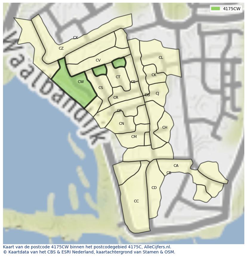 Afbeelding van het postcodegebied 4175 CW op de kaart.