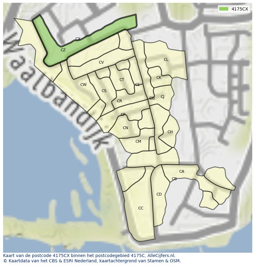 Afbeelding van het postcodegebied 4175 CX op de kaart.
