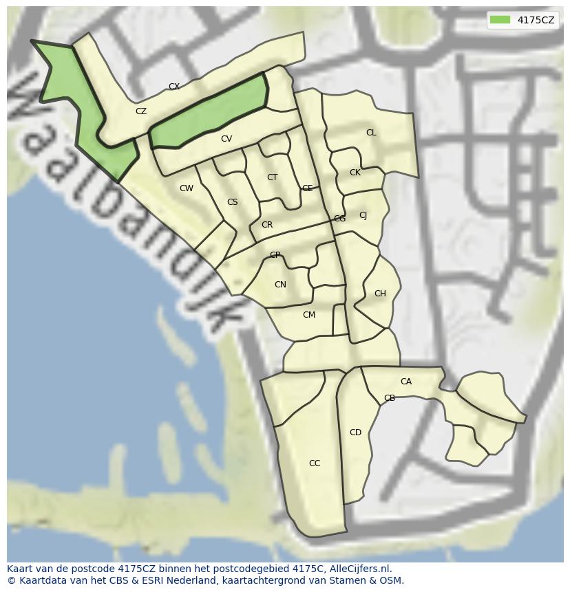 Afbeelding van het postcodegebied 4175 CZ op de kaart.