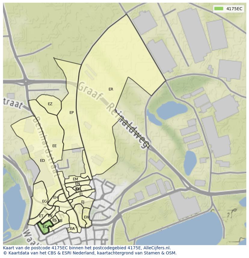 Afbeelding van het postcodegebied 4175 EC op de kaart.