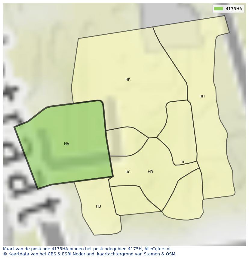 Afbeelding van het postcodegebied 4175 HA op de kaart.