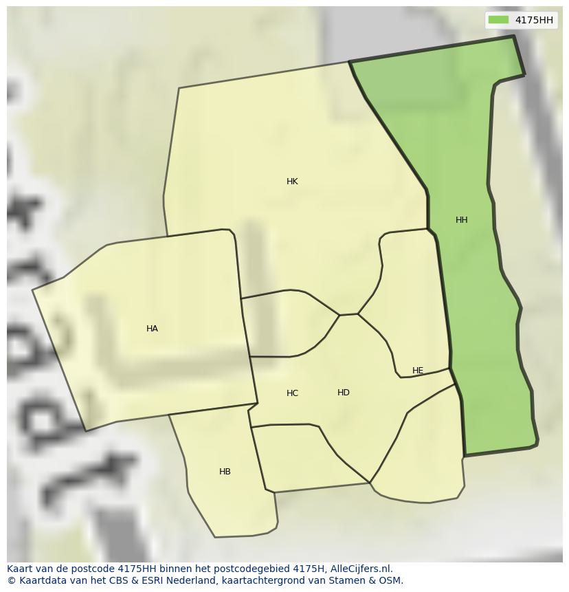 Afbeelding van het postcodegebied 4175 HH op de kaart.