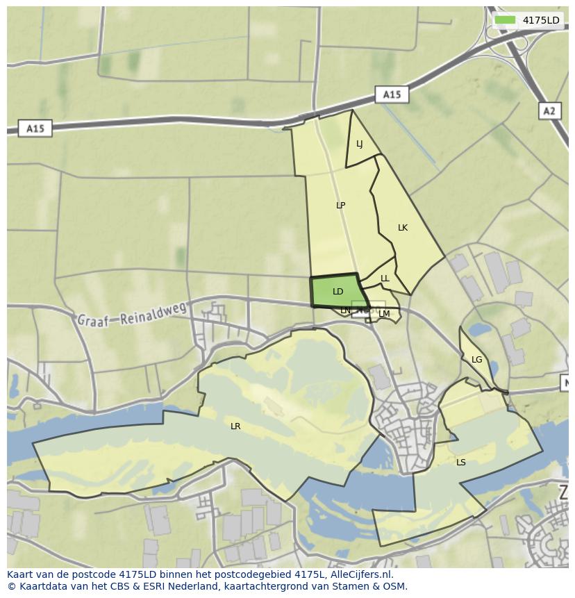 Afbeelding van het postcodegebied 4175 LD op de kaart.