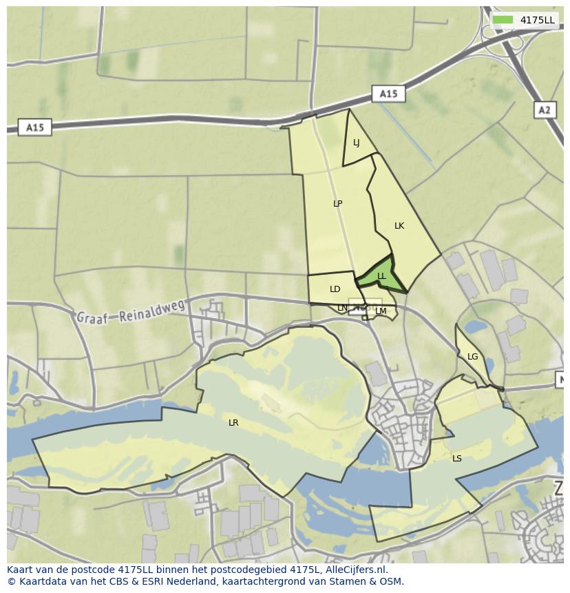 Afbeelding van het postcodegebied 4175 LL op de kaart.