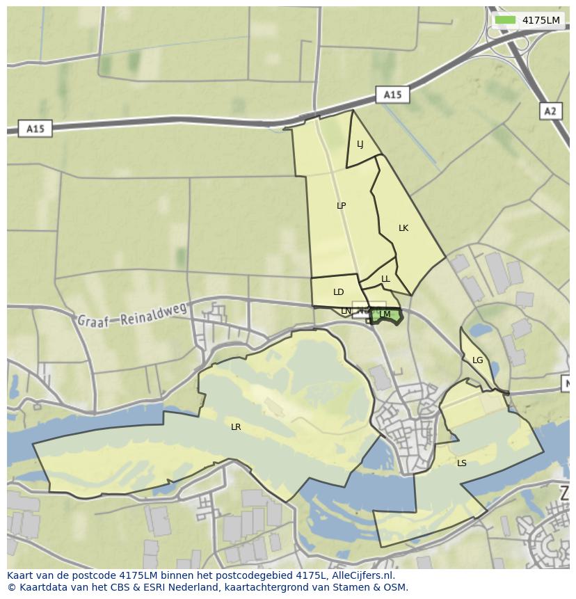 Afbeelding van het postcodegebied 4175 LM op de kaart.