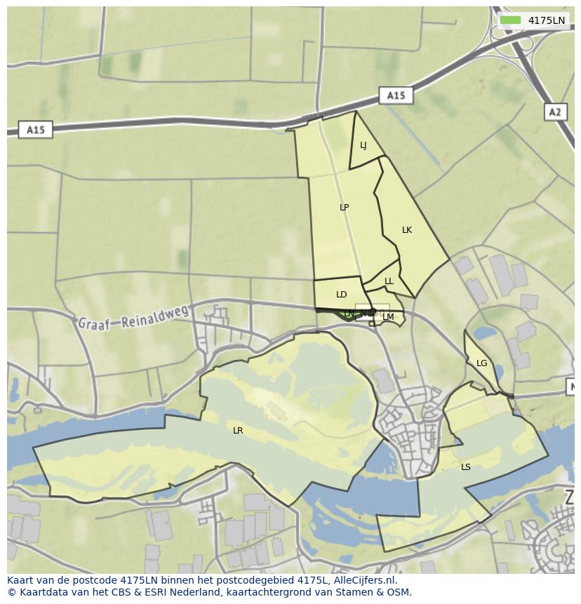 Afbeelding van het postcodegebied 4175 LN op de kaart.