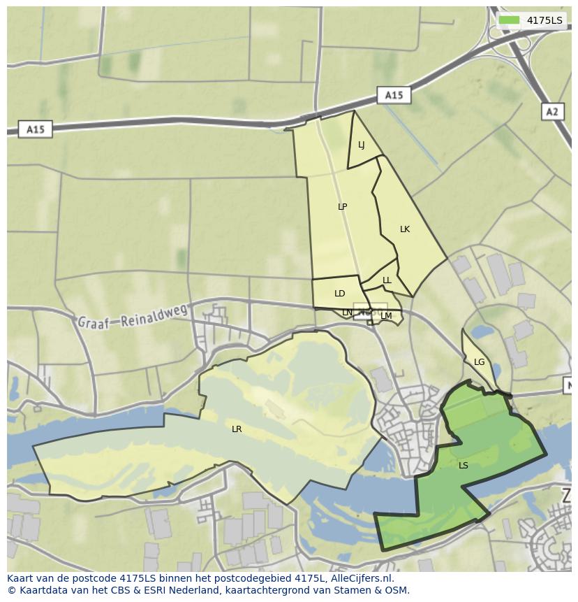 Afbeelding van het postcodegebied 4175 LS op de kaart.