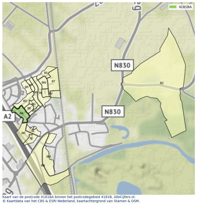 Afbeelding van het postcodegebied 4181 BA op de kaart.
