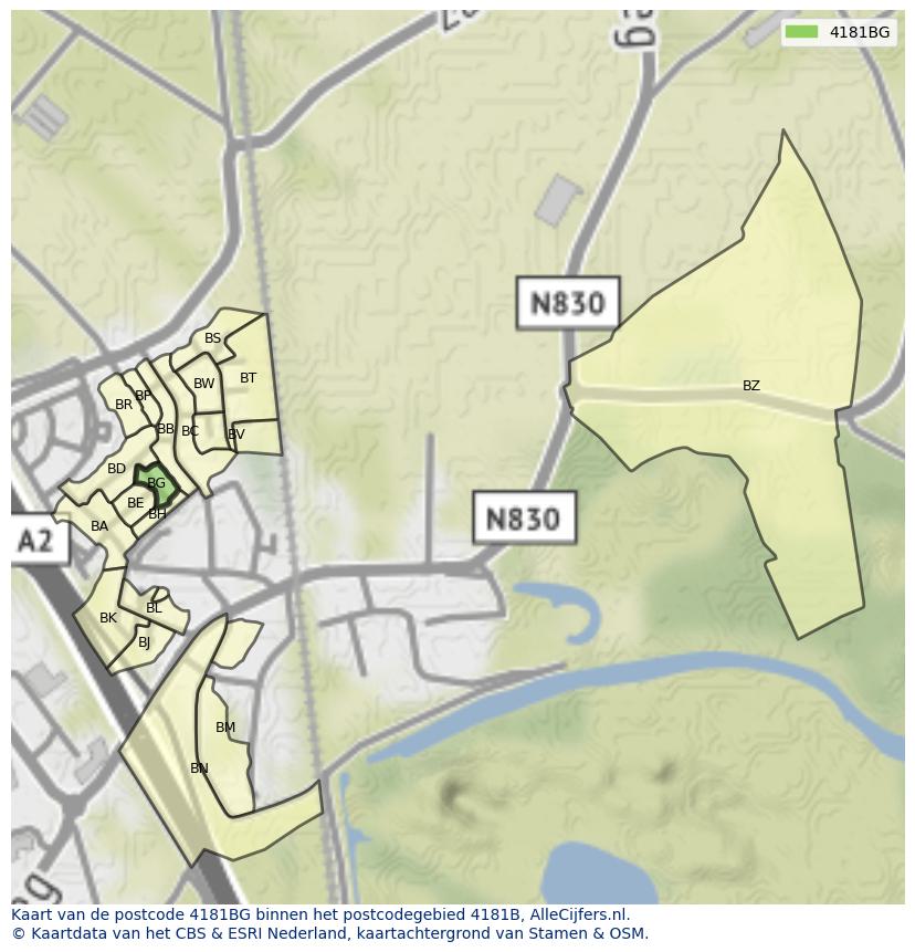 Afbeelding van het postcodegebied 4181 BG op de kaart.