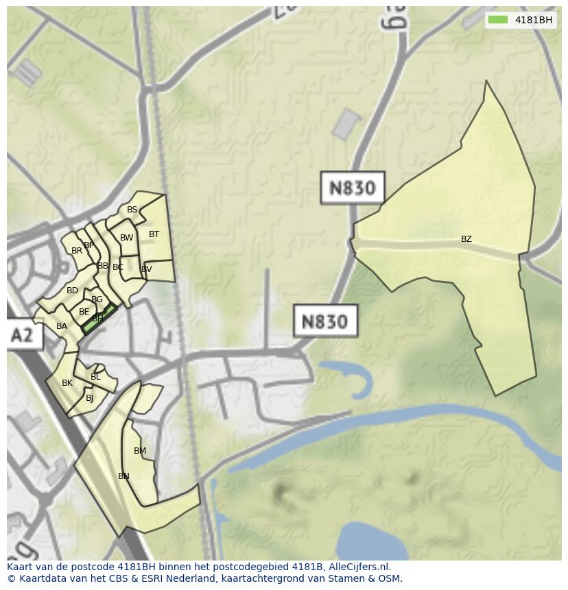 Afbeelding van het postcodegebied 4181 BH op de kaart.