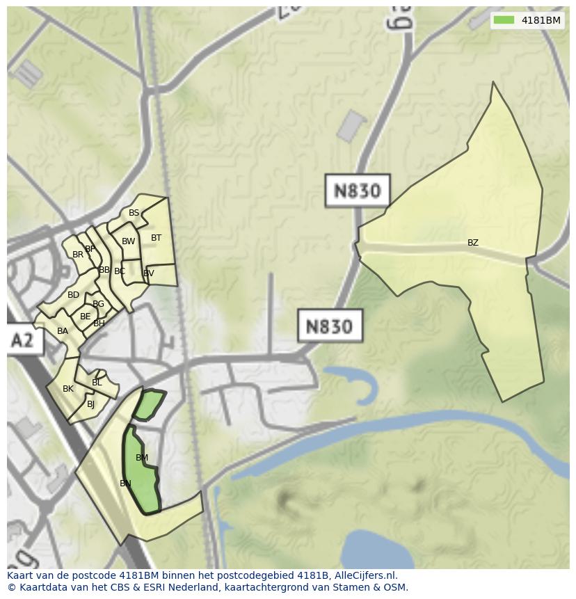 Afbeelding van het postcodegebied 4181 BM op de kaart.