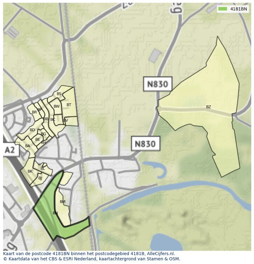 Afbeelding van het postcodegebied 4181 BN op de kaart.
