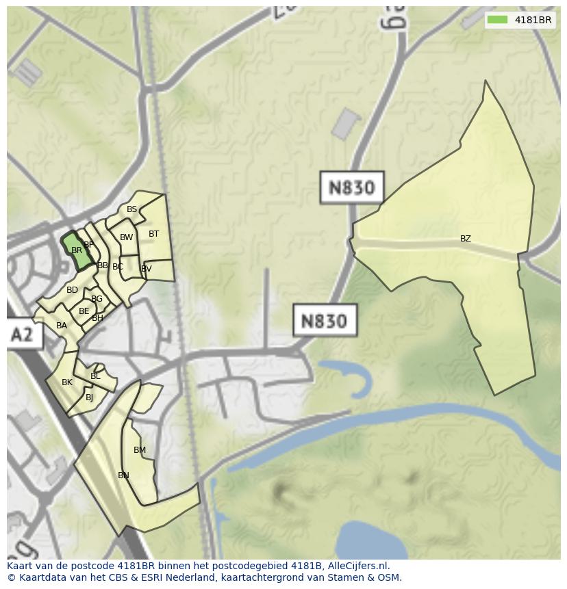 Afbeelding van het postcodegebied 4181 BR op de kaart.