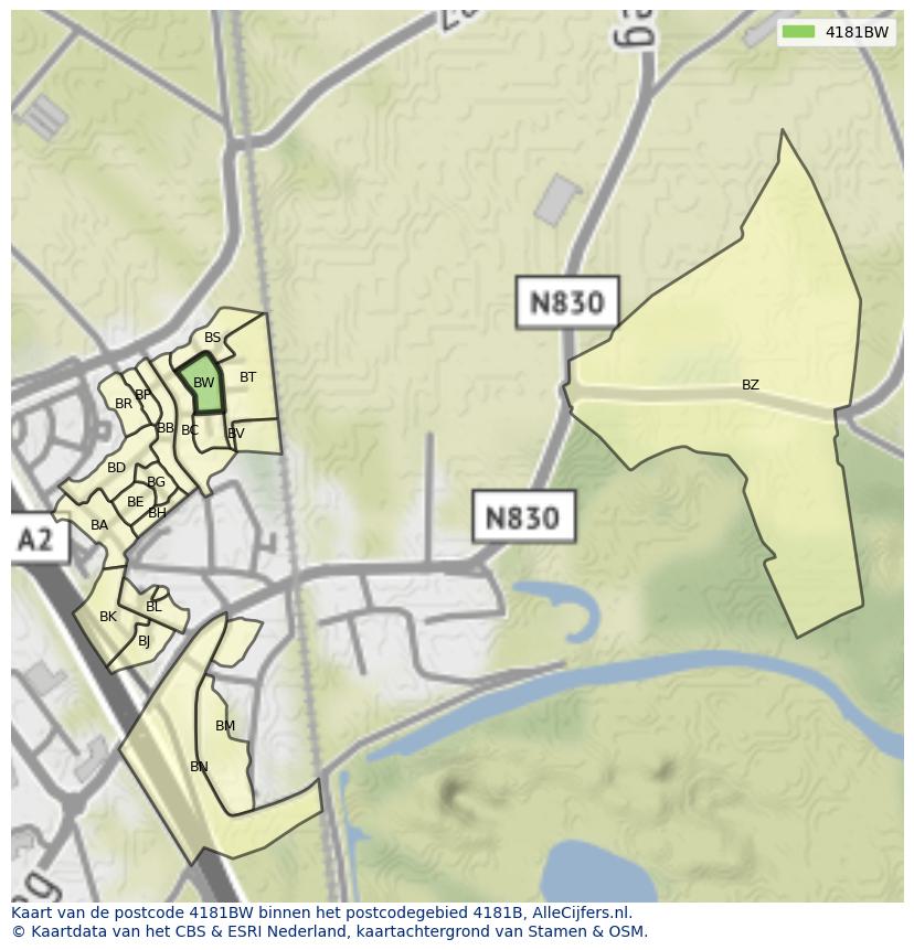 Afbeelding van het postcodegebied 4181 BW op de kaart.