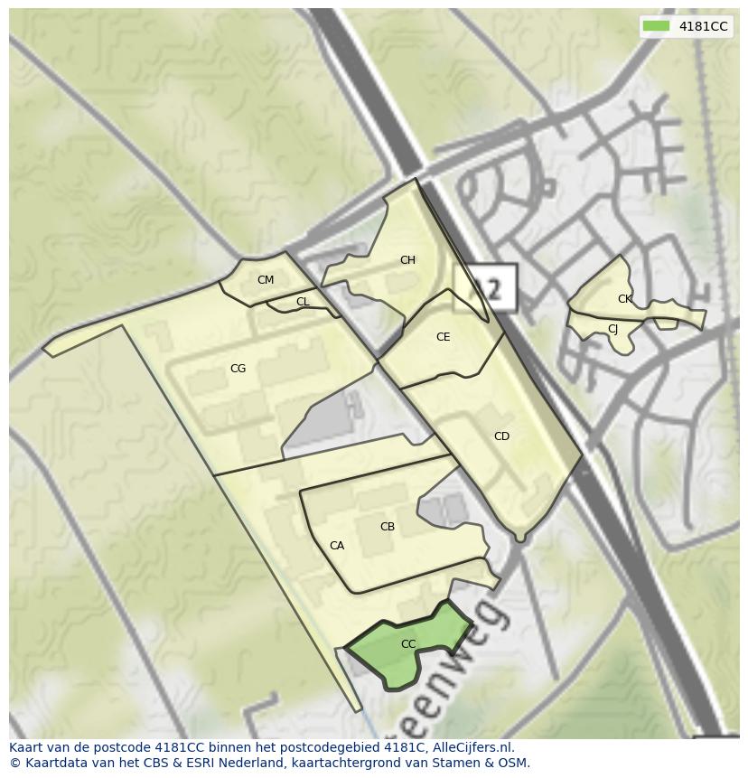Afbeelding van het postcodegebied 4181 CC op de kaart.