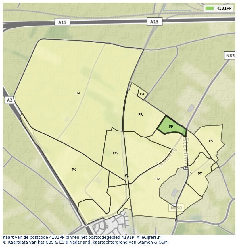 Afbeelding van het postcodegebied 4181 PP op de kaart.