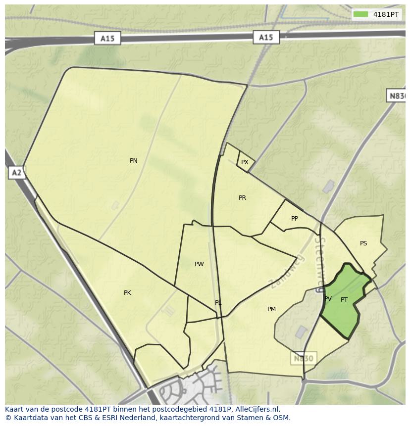 Afbeelding van het postcodegebied 4181 PT op de kaart.