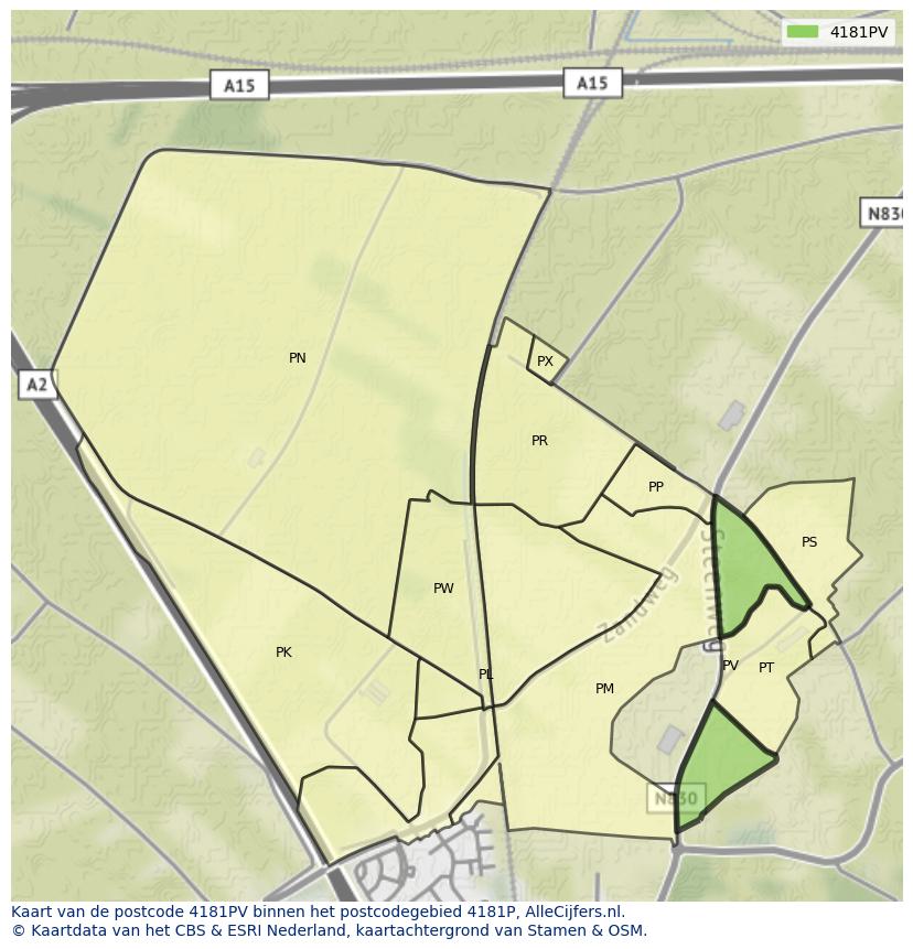 Afbeelding van het postcodegebied 4181 PV op de kaart.