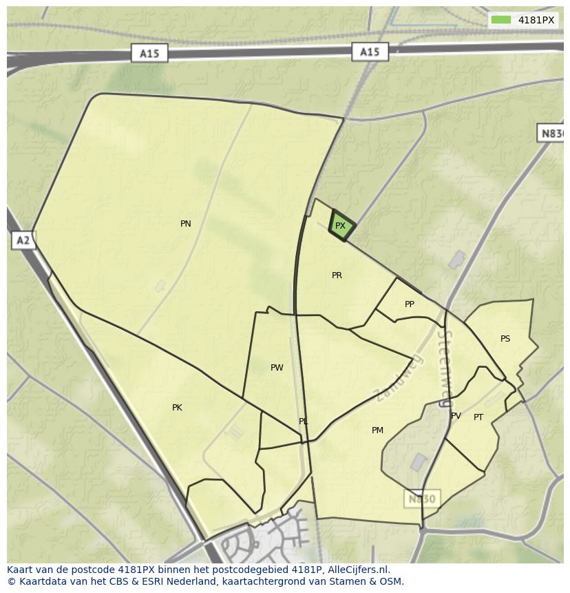 Afbeelding van het postcodegebied 4181 PX op de kaart.