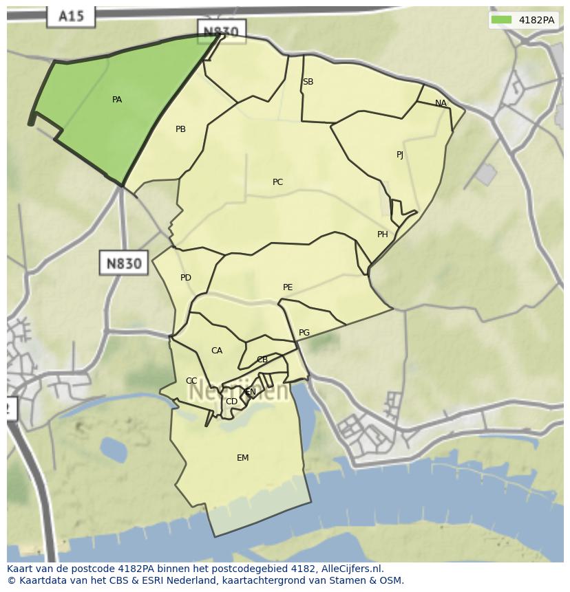 Afbeelding van het postcodegebied 4182 PA op de kaart.